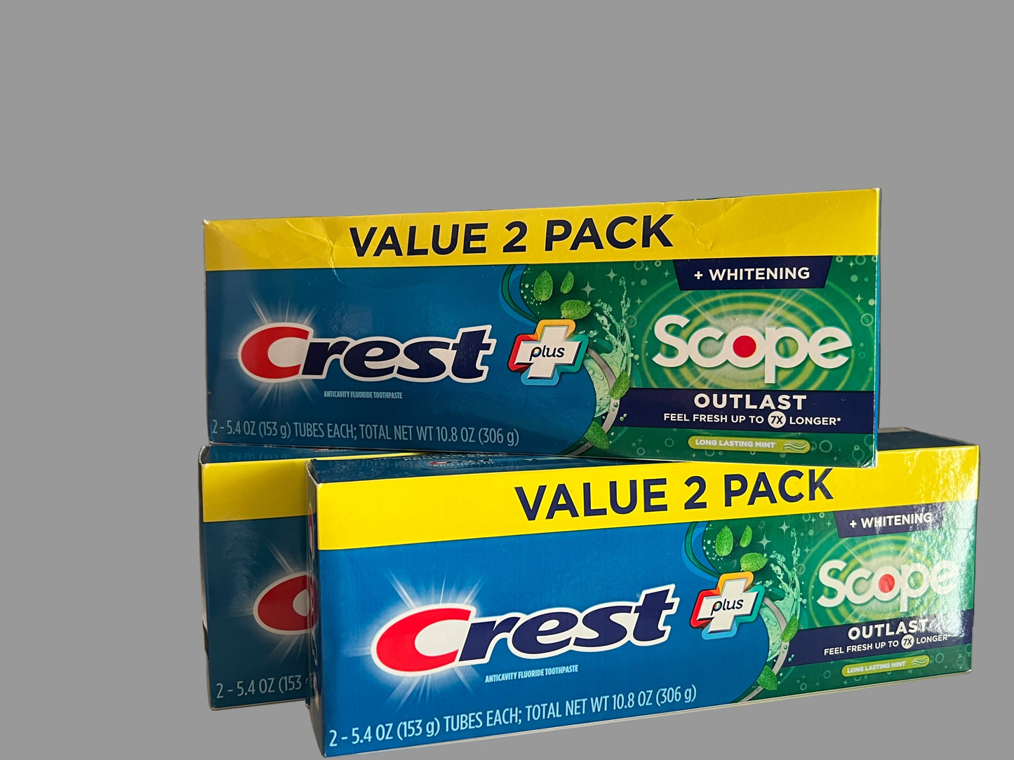 Crest + Scope Whitening Outlast Toothpaste 5.4oz (3 Packs, 6 Tubes Total)