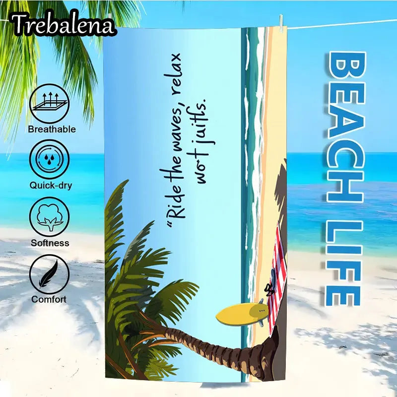 30*60inch Ultra-Soft Beach Towel with Beach Towel Ride Waves Relax Style Palm Surf Scene