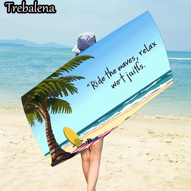 30*60inch Ultra-Soft Beach Towel with Beach Towel Ride Waves Relax Style Palm Surf Scene