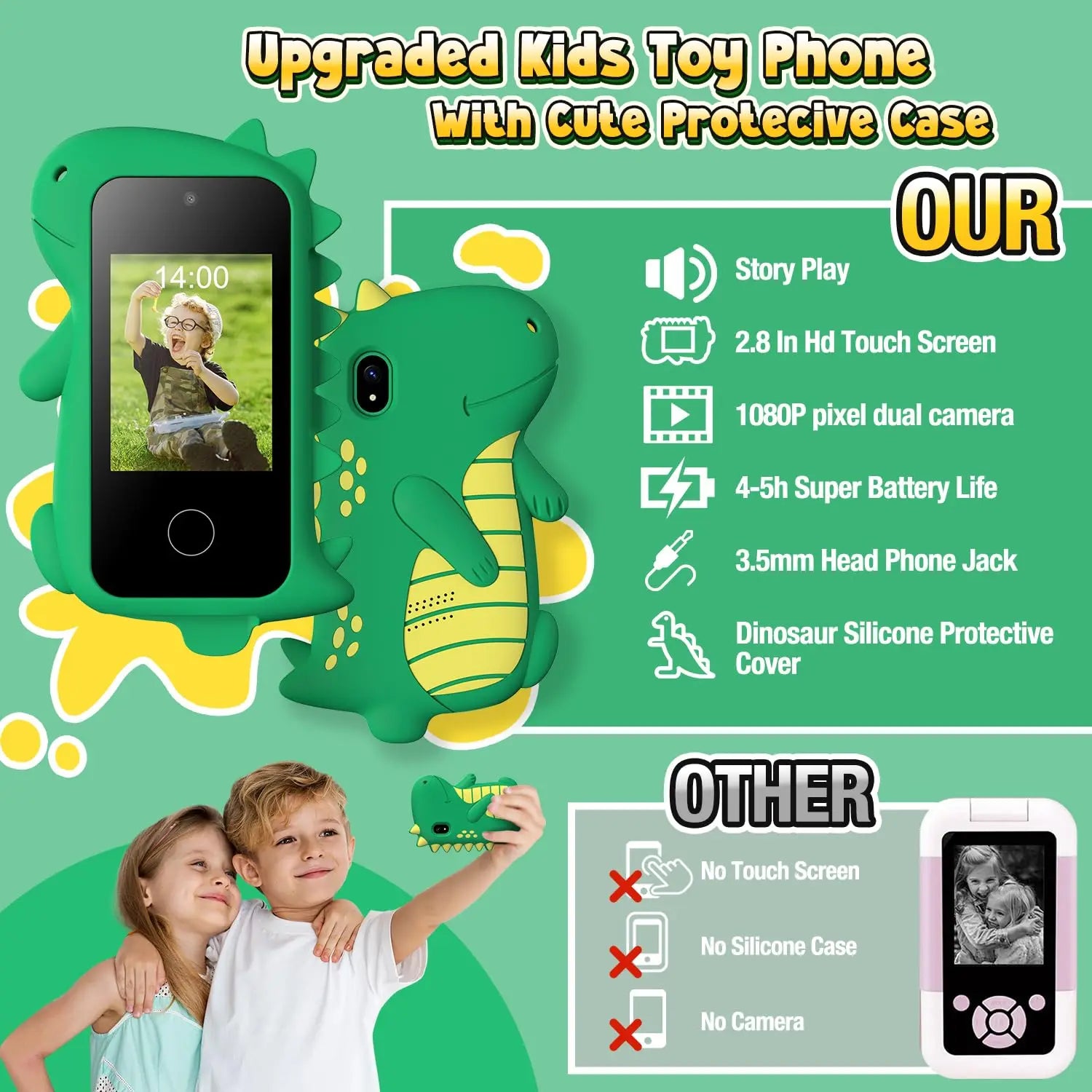 Kids Smart Phone Toys Cartoon Touchscreen Mobile Phone Toy Portable MP3 Player Digital Camera Toy For Girls Boys Age 3-8