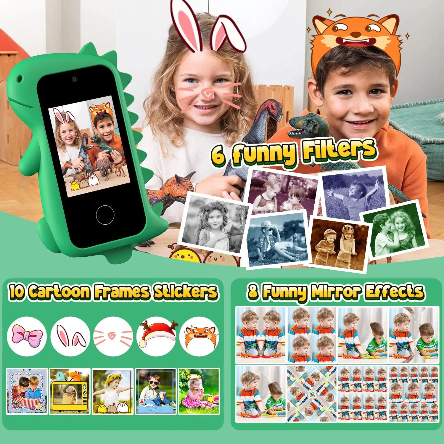 Kids Smart Phone Toys Cartoon Touchscreen Mobile Phone Toy Portable MP3 Player Digital Camera Toy For Girls Boys Age 3-8