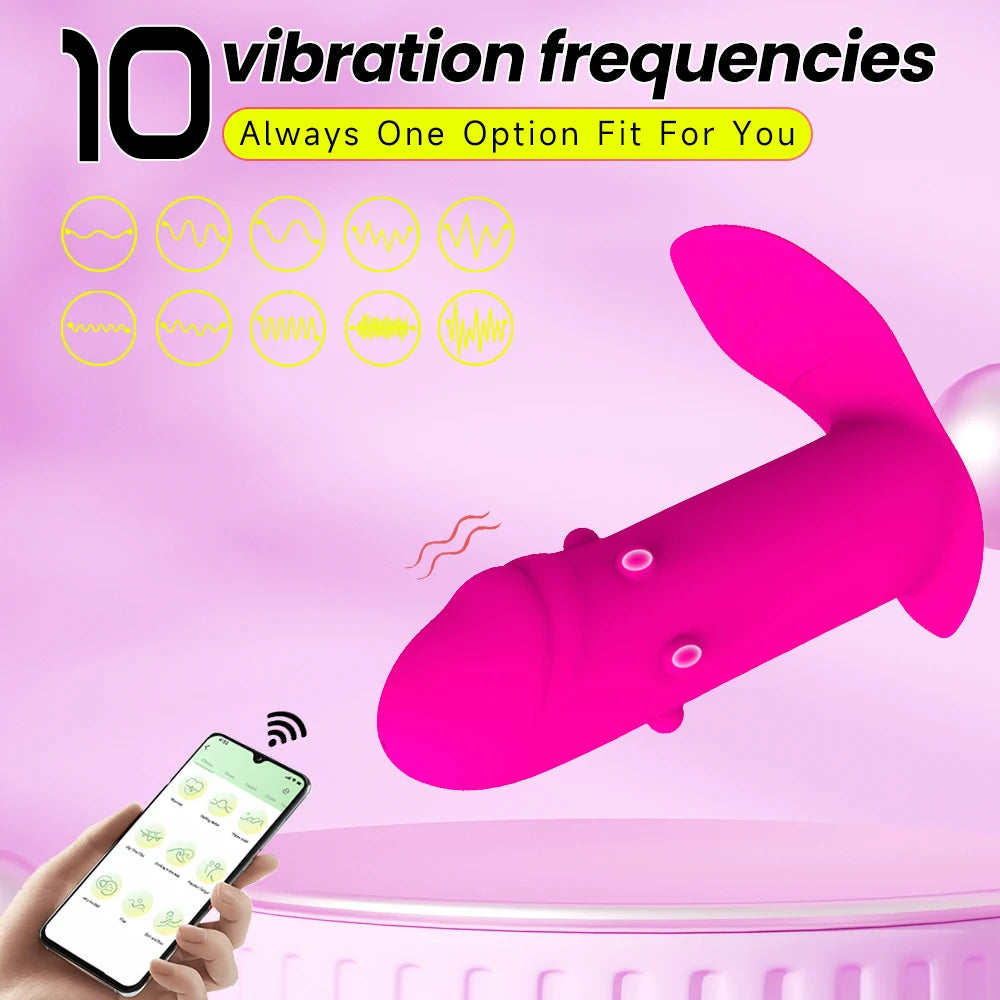 APP Bluetooth Controlled Wearable Dildo Vibrator A Clitoral G-Spot Stimulator 10 Modes Vagina Orgasm Masturbator Sex Toy Women
