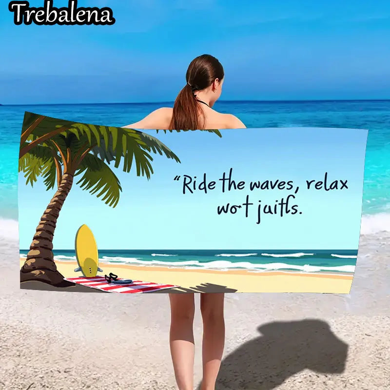 30*60inch Ultra-Soft Beach Towel with Beach Towel Ride Waves Relax Style Palm Surf Scene