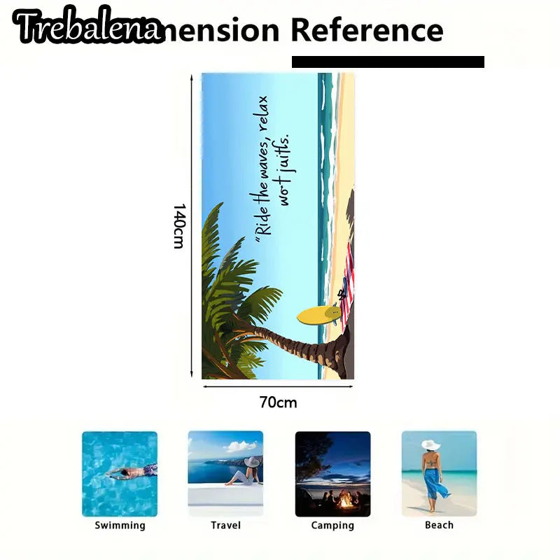 30*60inch Ultra-Soft Beach Towel with Beach Towel Ride Waves Relax Style Palm Surf Scene