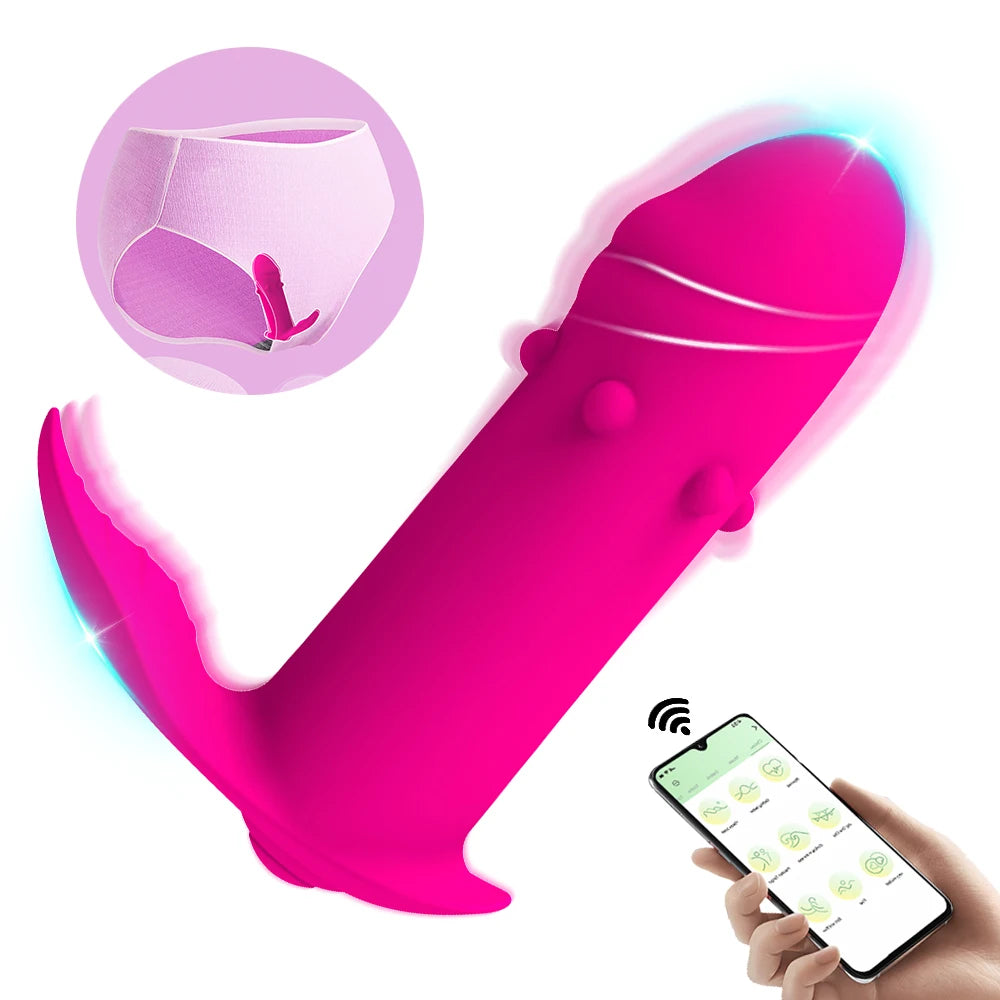 APP Bluetooth Controlled Wearable Dildo Vibrator A Clitoral G-Spot Stimulator 10 Modes Vagina Orgasm Masturbator Sex Toy Women