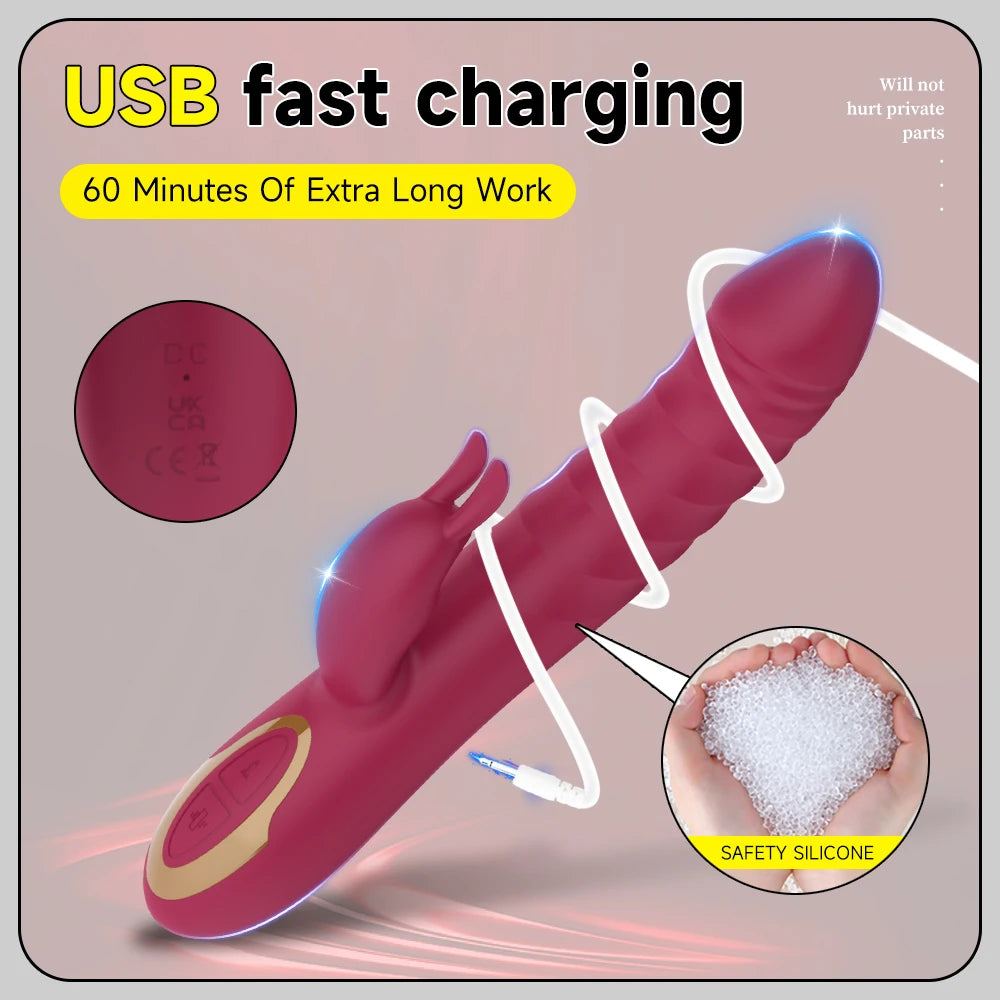 Dildo Rabbit Vibrator Women's Thrust Powerful Vagina G-Spot Telescopic Stimulator Female Clitoral Masturbator Adult Sex Toy