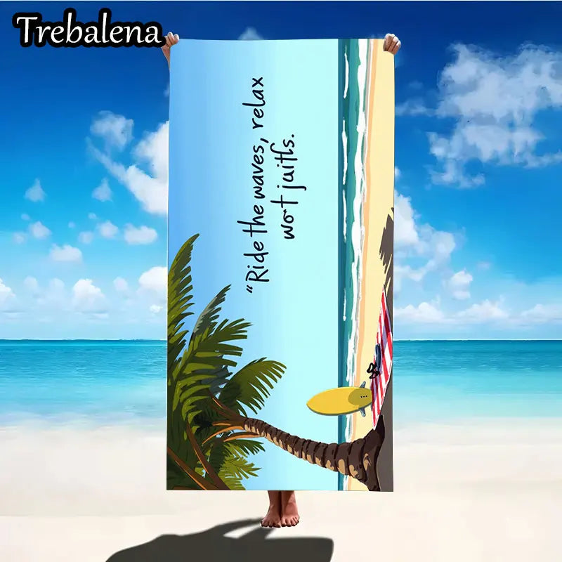 30*60inch Ultra-Soft Beach Towel with Beach Towel Ride Waves Relax Style Palm Surf Scene
