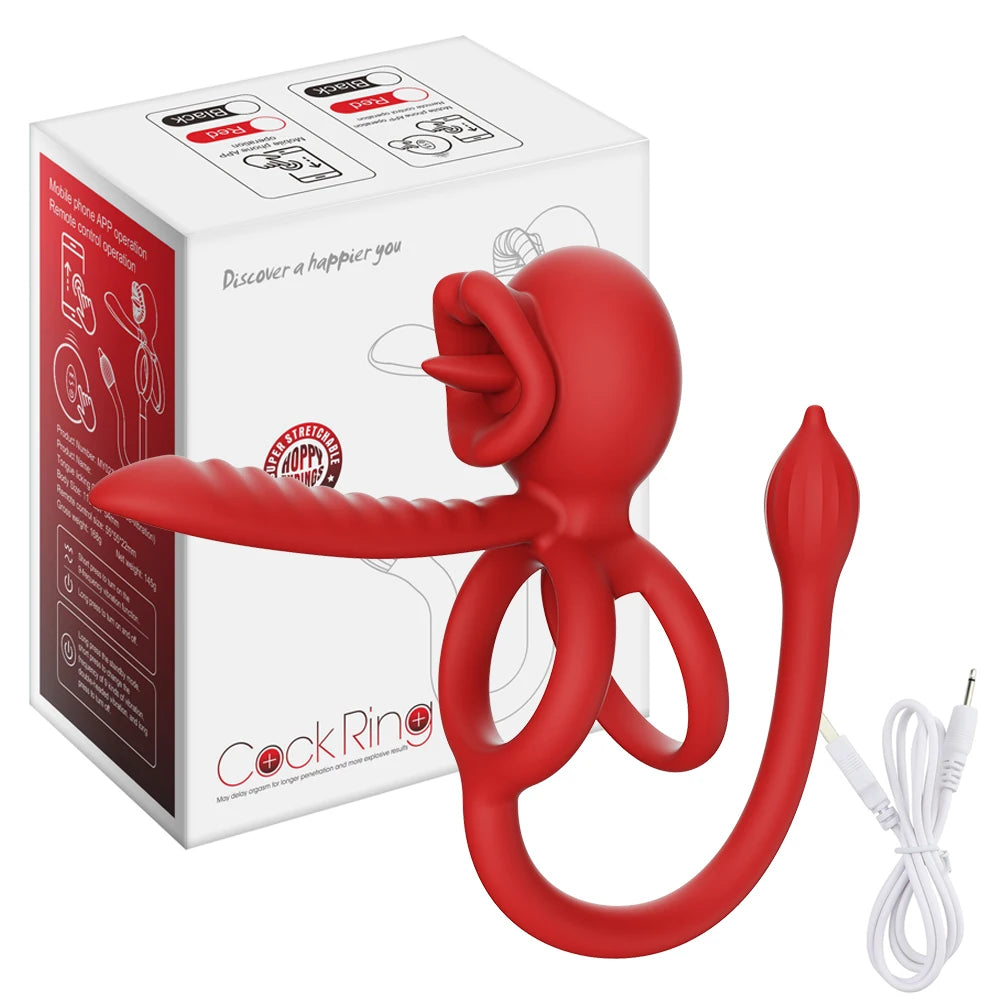 APP Control Penis Cock Ring Vibrator Testicles Clit Nipple G Spot Stimulator Penis Delayed Ejaculation  Sex Toy for Couples 18+