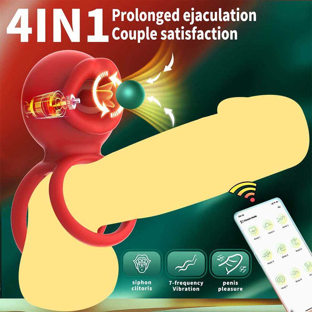 APP Control Penis Cock Ring Vibrator Testicles Clit Nipple G Spot Stimulator Penis Delayed Ejaculation  Sex Toy for Couples 18+