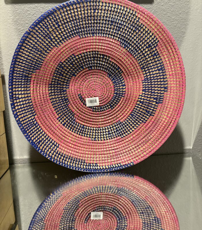 Handwoven African Decorative Basket Tray-pink $Blue