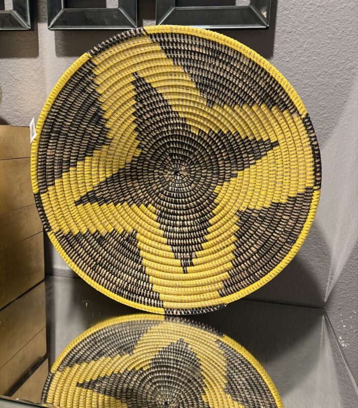 Handwoven African Decorative Basket Tray-black& Yellow
