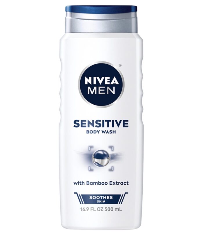 NIVEA MEN Sensitive 3‑in‑1 Body Wash with Bamboo Extract for Sensitive Skin, Soap‑Free Moisturizing Formula, 16.9 FL oz