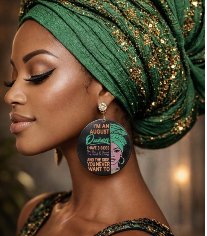 I’m An August Queen” Afrocentric Statement Earrings